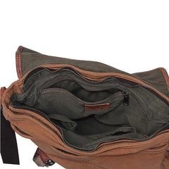 Khaki Canvas Leather Mens Coffee Side Bag Messenger Bag Khaki Canvas Courier Bag for Men - iwalletsmen
