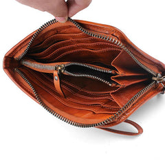 Cool Leather Mens Brown Long Chain Wallet Black Wristlet Wallet Black Clutch Wallet for Men - iwalletsmen