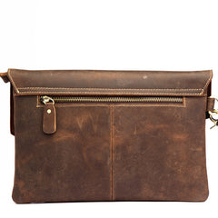 Dark Brown Vintage Leather Wristlet Bag Mens Tablet Bag Handy File Bag Clutch Bag For Men - iwalletsmen