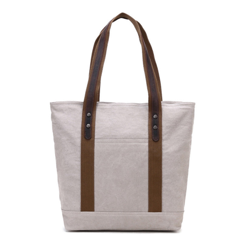 Casual Canvas Leather Womens Mens Large White Tote Bag Shoulder Bag Khaki Tote Purse For Women - iwalletsmen