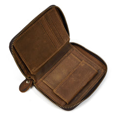 Brown Zip Leather Billfold Wallet for Men Bifold Wallet Vertical Zip Leather Small Wallet For Men - iwalletsmen