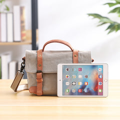 Canvas Leather Mens Womens Small Side Bag Green Courier Bag Messenger Bag for Men - iwalletsmen