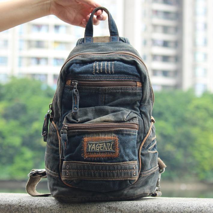 Denim Vintage Blue Mens Large Sling Bag Chest Bag Jean One Shoulder Backpacks For Men - iwalletsmen