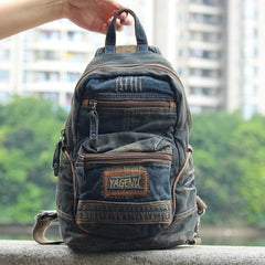 Denim Vintage Blue Mens Large Sling Bag Chest Bag Jean One Shoulder Backpacks For Men - iwalletsmen