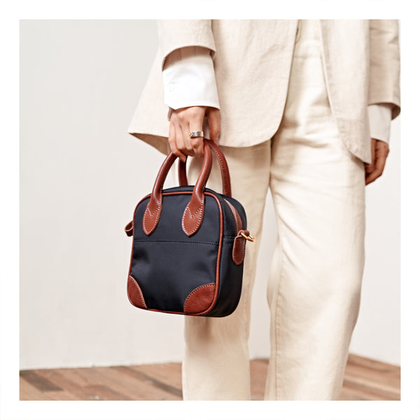 Fashion Nylon Leather Mens Womens Black Small Square Side Bag Messenger Bags Small Handbag for Men Women - iwalletsmen