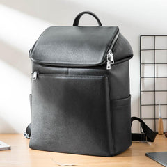 Black Fashion Mens Leather 15-inch Computer Backpacks Travel Backpacks School Backpack for men - iwalletsmen