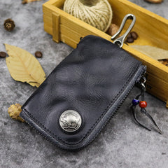 Vintage Brown Leather Men's Car Key Wallet Black Zipper Key Wallet For Men - iwalletsmen