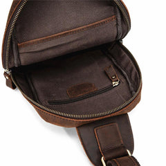 Brown Leather Men's Sling Bag Red Brown Chest Bag 8 inches One Shoulder Backpack For Men - iwalletsmen