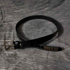 Black Fashion Leather Metal Rock Belt Motorcycle Belt Brown Punk Leather Belt For Men - iwalletsmen