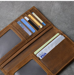 Vintage Brown Leather Mens Bifold Long Wallet Long Bifold Card Wallet For Men - iwalletsmen