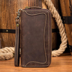 Cool Dark Brown Mens long Wallet Wristlet Wallet Clutch Wallet Yellow Brown Long Wallets for Men - iwalletsmen