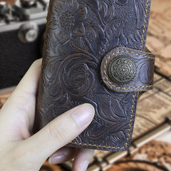 Handmade Leather Floral Mens Cool billfold Wallet Card Holder Small Card Slim Wallets for Men