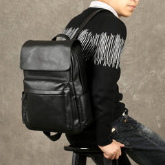 Genuine Leather Mens Cool Backpack Sling Bag Large Black Travel Bag Hiking Bag for men
