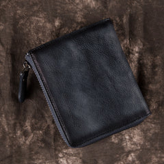 Brown Vintage Bifold Wallet Leather Mens billfold Small Wallet Zipper Small Wallet For Men - iwalletsmen