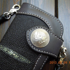 Handmade Leather Biker Wallet Mens Cool Chain Wallet Trucker Wallet with Chain