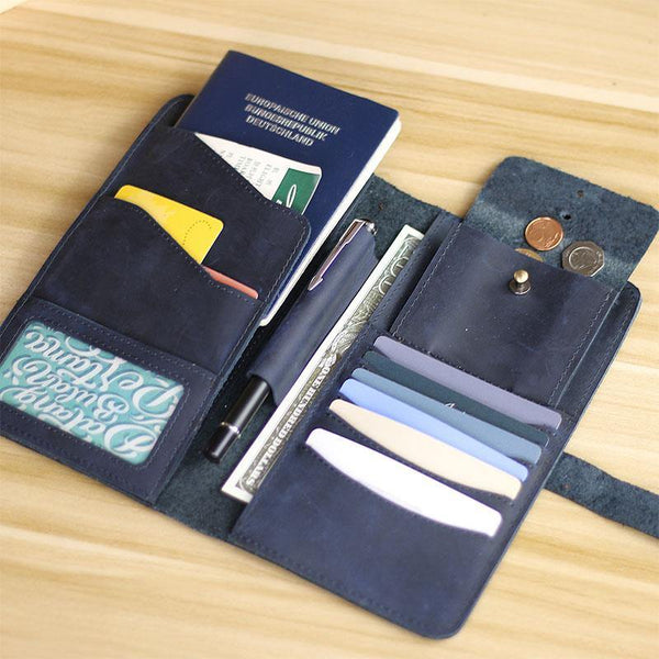 Blue Handmade Leather Mens Passport Wallet Travel Wallet Ticket Holder For Men - iwalletsmen