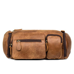 Cool Brown Leather Mens Large Fanny Pack Barrel Waist Bag Chest Bag Hip Pack Bum Pack for men - iwalletsmen
