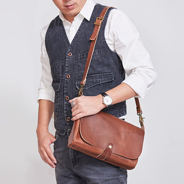 Cool Leather Mens Small Side Bag Leather Courier Bags Messenger Bags Side Bag for Men - iwalletsmen
