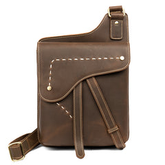 Cool Brown Mens Leather Small Side Bag Vintage Messenger Bags Courier Bag for Men - iwalletsmen