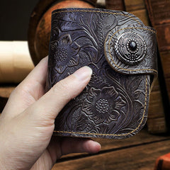 Handmade Leather Floral Mens Cool Biker Wallet Leather Wallet Men billfold Wallets Bifold for Men