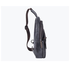 Gray Leather Men's Sling Bag 8 inches Brown Chest Bag One Shoulder Backpack For Men - iwalletsmen