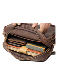 Casual Dark Coffee Leather Messenger Bag Men's 8 inches Side Bag Vertical Phone Bag Courier Bag For Men - iwalletsmen