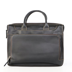Vintage Black Mens Leather Briefcases Work Handbag Black 14'' Computer Briefcases For Men - iwalletsmen