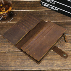 Cool Vintage Mens Brown Leather Brifold Long Wallet for Men Long Wallet - iwalletsmen