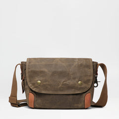 Cool Waxed Canvas Leather Mens Casual Messenger Bag Small Postman Bag Side Bag For Men - iwalletsmen