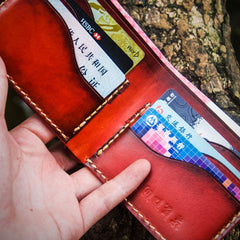 Handmade Leather Chinese Lion Tooled Mens billfold Wallet Cool Leather Wallet Slim Wallet for Men