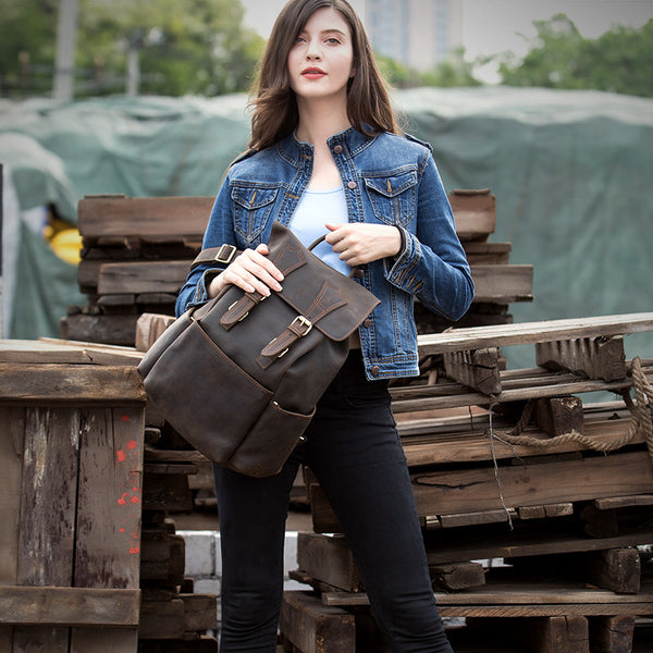 Brown Mens Leather 15 inches Computer Backpacks Black Cool Travel Backpacks Laptop School Backpack for men - iwalletsmen