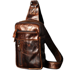 Genuine Leather Mens Cool Chest Bag Sling Bag Crossbody Bag Travel Bag Hiking Bag for men