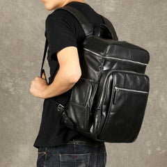 Genuine Leather Mens Cool Backpack Sling Bag Large Black Travel Bag Hiking Bag for men