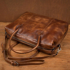 Brown Leather Mens 15 inches Briefcase Laptop Bag Business Handbag Work Bag for Men - iwalletsmen