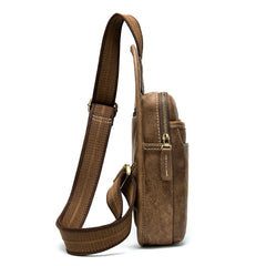 Badass Brown Leather Men's Sling Bag Chest Bag 8-inches One shoulder Backpack For Men - iwalletsmen