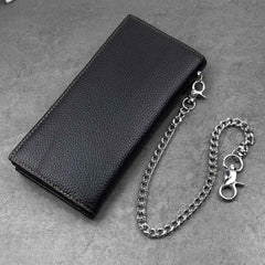 Black Casual Leather Mens Long Wallet Bifold Biker CHain Wallet Biker Wallet Chain Wallet For Men - iwalletsmen