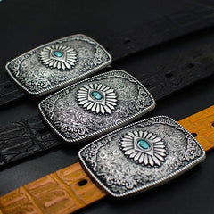 Handmade Genuine Leather Punk Rock Colour Enamels Floral Mens Cool Men Biker Trucker Leather Belt