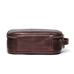 Vintage Brown Leather Men's Clutch Bag Double Zipped Small Wristlet Handbag Storage Bag For Men - iwalletsmen
