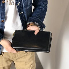Handmade Black Leather Mens Cool Clutch Wallet Biker Clutch Brown Wristlet Wallet for Men - iwalletsmen