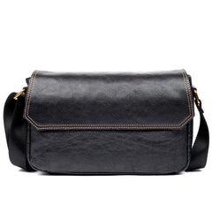 Fashion Black Leather 8 inches Mens Small Postman Bag Black Messenger Bags Courier Bags for Men - iwalletsmen