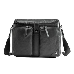 Black Cool Leather Mens 13 inches Side Bag Messenger Bags Black Courier Bags Postman Bag for Men - iwalletsmen