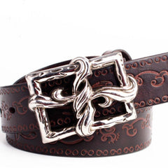 Handmade Genuine Leather Punk Rock Floral Cross Mens Cool Men Biker Trucker Leather Belt