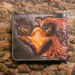 Handmade Leather Eagle Tooled Mens billfold Wallet Cool Leather Wallet Slim Wallet for Men