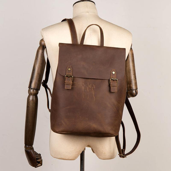 Fashion Black Mens Leather 15inchs Computer Backpack Brown Travel Backpacks School Backpack for men - iwalletsmen