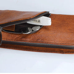 Handmade Leather Mens Cool Long Leather Wallet Zipper Phone Clutch Wallet