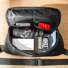 Cool Black Nylon Mens 10 inches Chest Bag Messenger Bags One Shoulder Backpack Black Side Bag for Men - iwalletsmen
