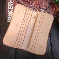 Handmade Leather Biker Wallet Tooled Floral Mens Cool Chain Wallet Trucker Wallet with Chain