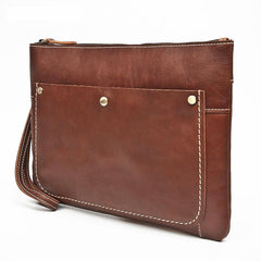 Large Brown MENS LEATHER SLIM ZIPPER CLUTCH Dark Coffee WRISTLET PURSE Envelope Briefcase Bag For Men - iwalletsmen