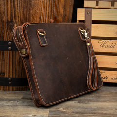 Cool Dark Brown Leather 11 inches Mens Courier Bag Casual Messenger Bags Clutch Postman Bags for Men - iwalletsmen