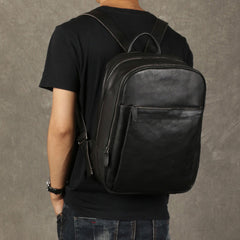 Genuine Leather Mens Cool Backpack Sling Bag Large Black Travel Bag Hiking Bag for men